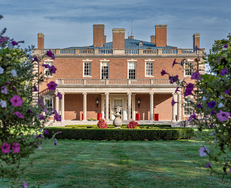 The side of Hennessy Hall and one of its gardens.
