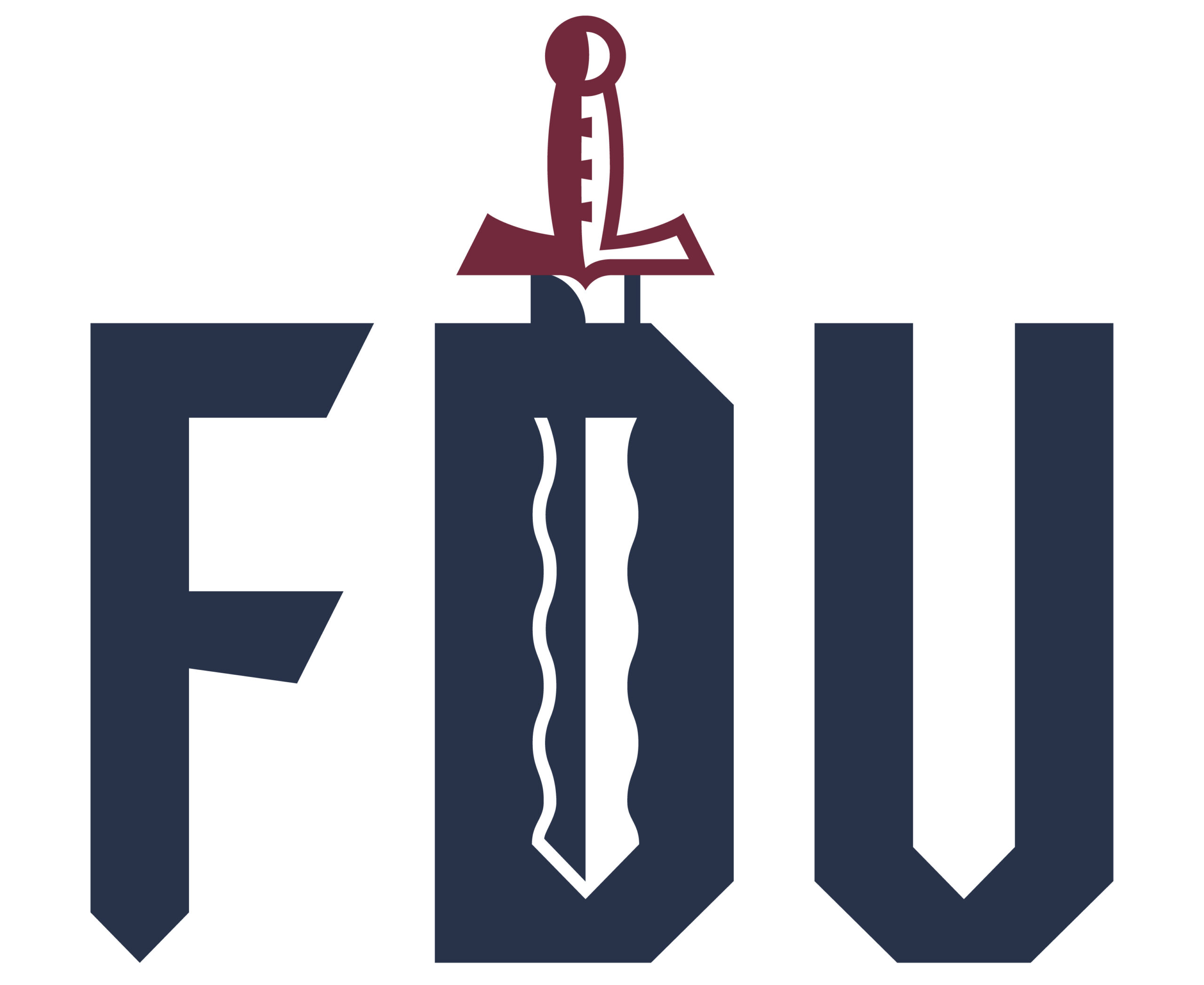 The FDU Knights logo with a sword through it.