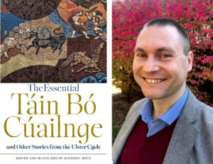 Combination photo: book cover on left and person on right