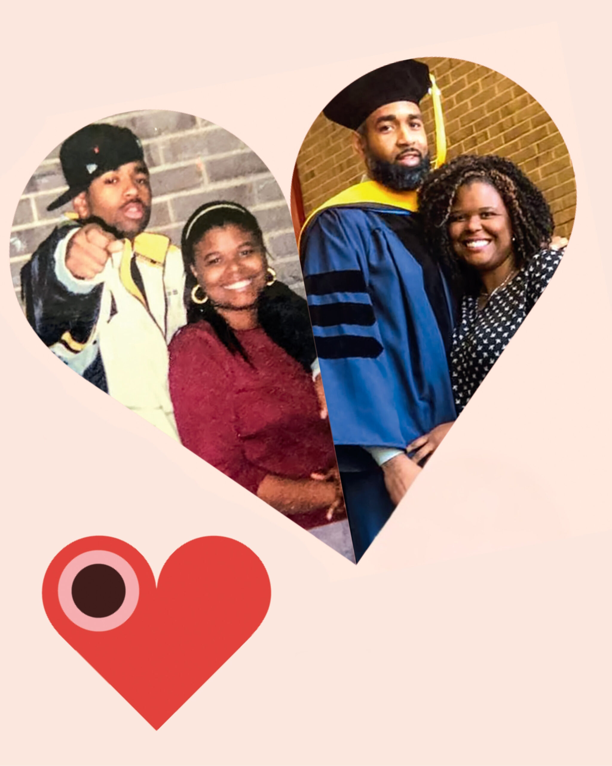 A valentine shows a couple framed in a heart.