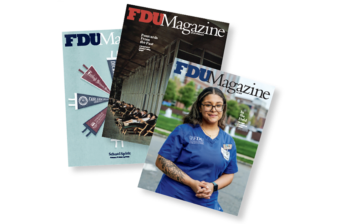 A pile of three FDU Magazine issues.