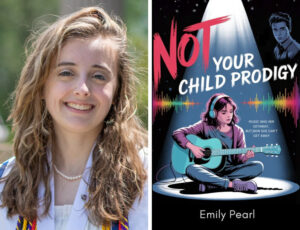 Emily Copley on left and book cover on right