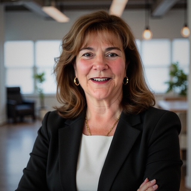 headshot of a woman. she crosses her arms and wears a blazer.