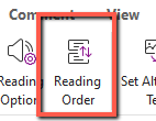 Screenshot of a portion of the Foxit PDF editor toolbar with the "Reading Order" button outlined in a red rectangle. Adjacent visible buttons include "Reading Option" on the left and "Set Alternate Text" on the right.