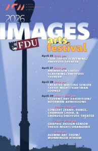 Poster with photo of lamp post and list of events for art festival