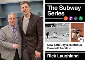 Left photo shows 2 men in suits smiling. Right photo is a cover of the book The Subway Series