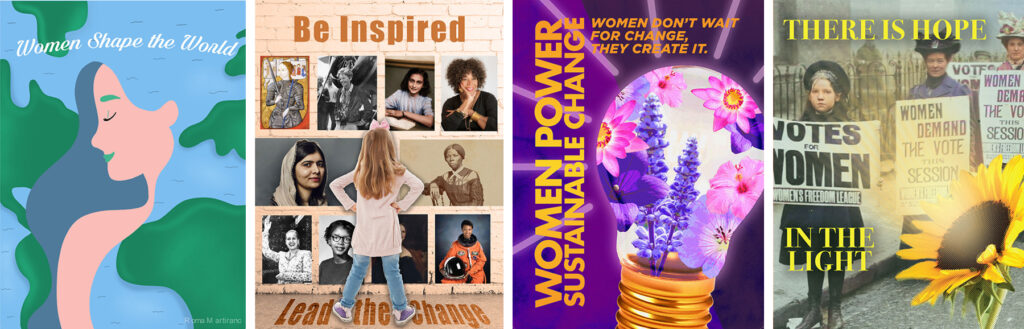 Four graphic design artwork pieces by students