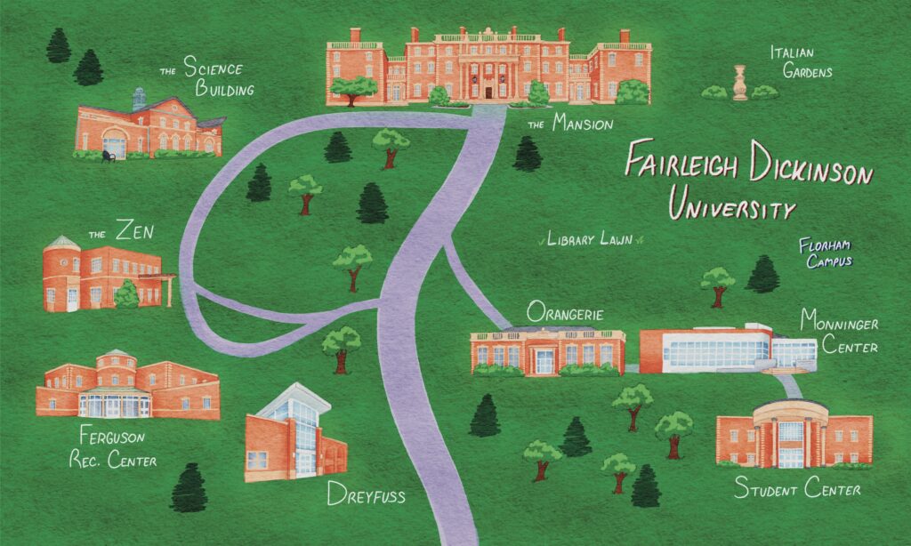 An illustrated map of the Florham Campus.