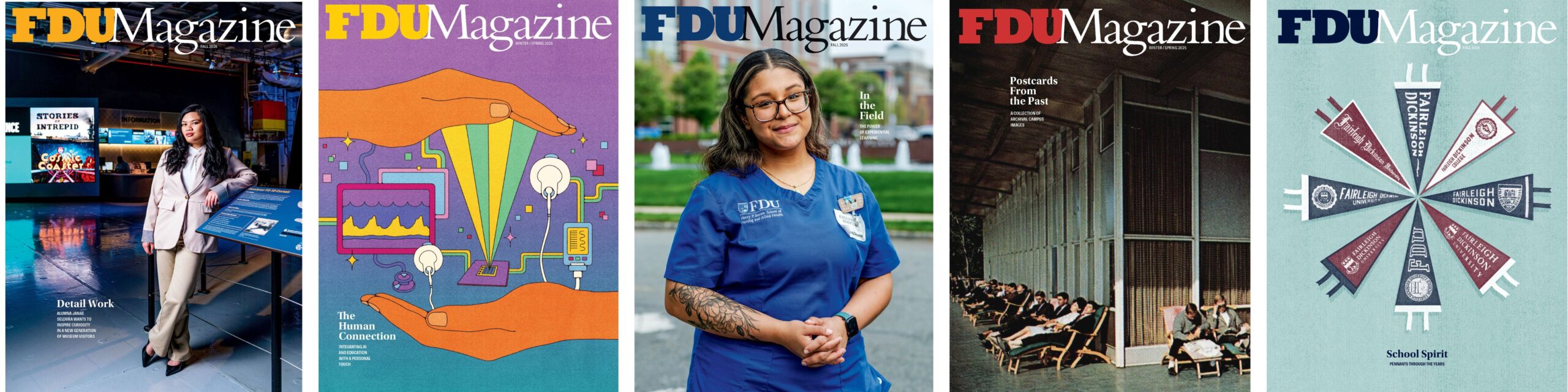 Several recent covers of FDU Magazine.