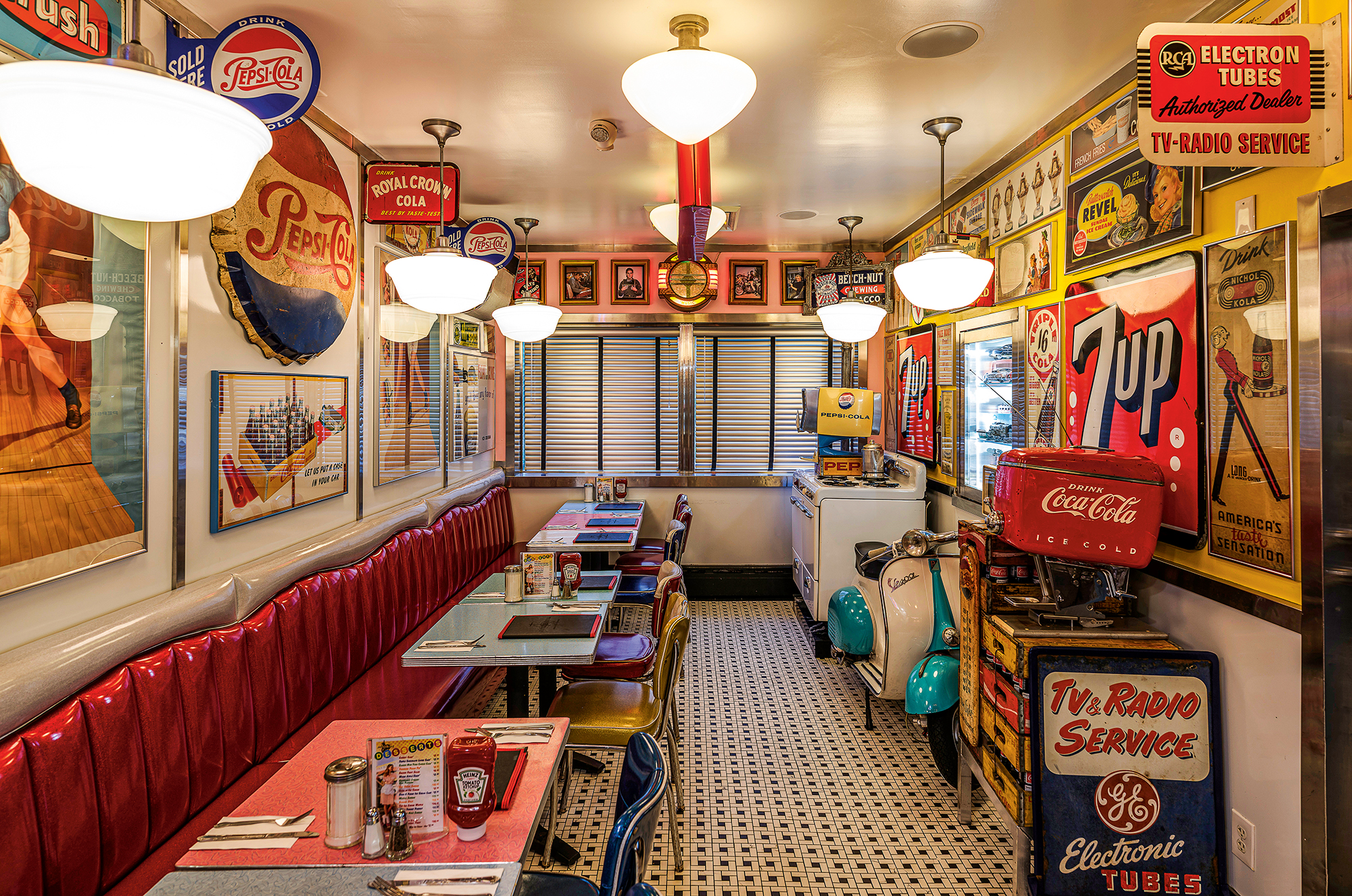 A diner awash with vintage Americana ambience.