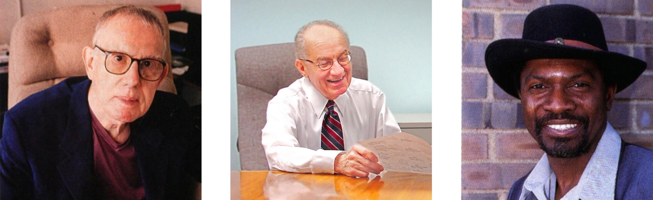 A collage of photos showing professors Bernard Dick, Thomas Stavola and Bamidele Ojo.